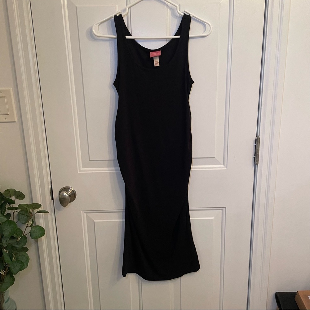 Paisley Sky Black Maternity Midi Dress Elegant Timeless Design